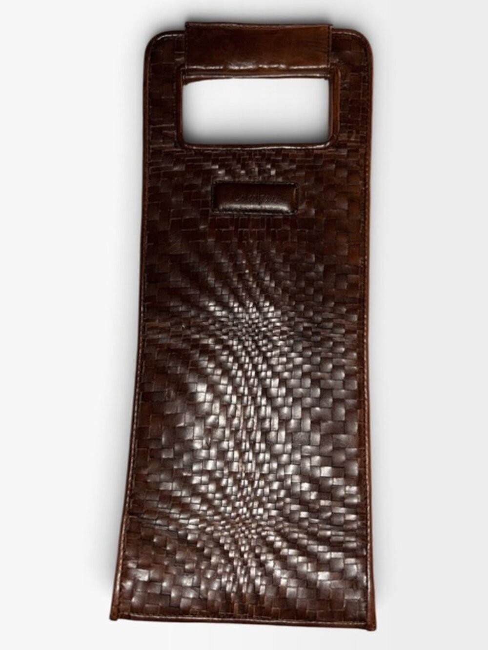 cole haan rich dark brown woven leather portfolio clutch bag looks like wine hol